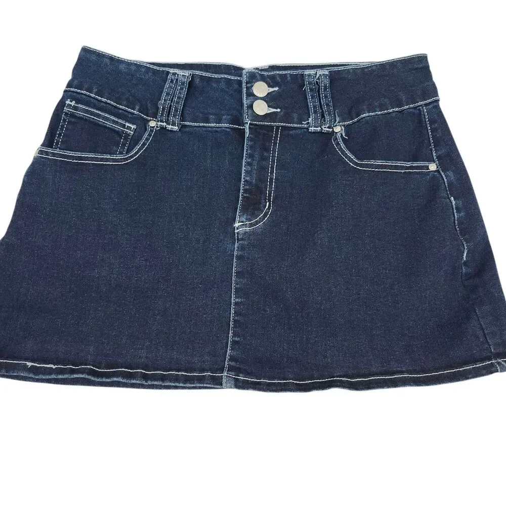 Refuge Denim Mini Skirt Womens Large Blue Flat Front 5 Pockets Preppy Casual Y2K